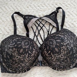 Victorias Secret Very Sexy Pushup Front Clasp Black Lace Bra 38D EUC